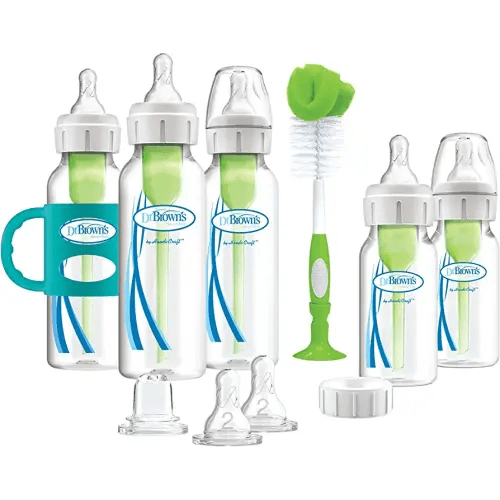 Dr. Brown's Natural Flow® Anti-Colic Options+™ Narrow Bottle to Sippy Gift Set with Soft Silicone Sippy Spout, Removable Silicone Handles, Travel Cap and Bottle Brush