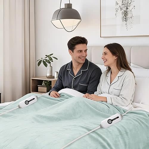 Electric Heated Blanket 84"x90" Queen Size Microplush Cover Blanket, 4 Heat Settings & 10 Hours Auto Off, Cozy & Warm for All Night, Machine Washable, Light Green