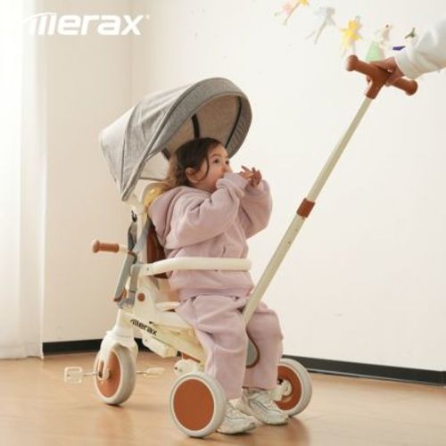 7-in-1 Foldable Toddler Tricycle with Adjustable Parent Handle, Removable Pedal, Canopy & Guardrail, Trike for Kids 12-72 Months,Dark Green - Merax