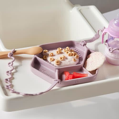 Smack Fun - The Original All-in-one Suction Plates + Safety Toy Straps - Silicone Suction Plates for Toddlers + Baby - First Foods + Self-Feeding. Comes with 2 straps (Pale Mauve)