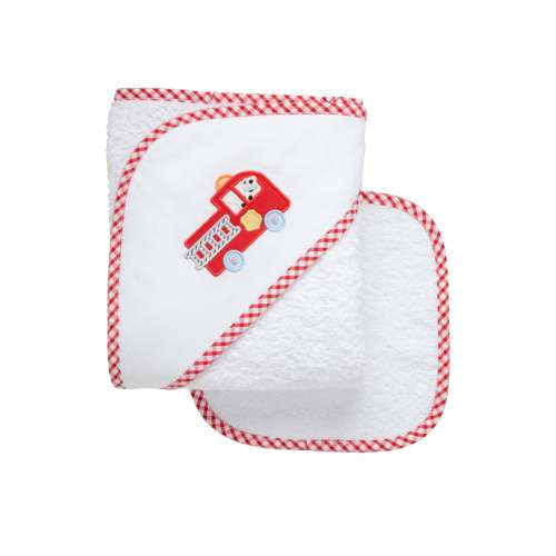 Fire Truck Baby Hooded Towel & Washcloth Set