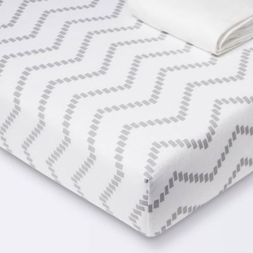 Fitted Jersey Crib Sheet - Cloud Island™ Gray Chevron And Solid White - 2pk