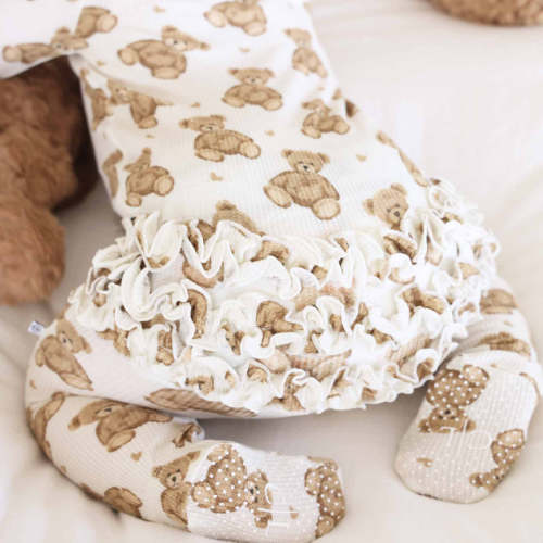 Beary Sweet Bamboo Waffle Zipper Ruffle Footie