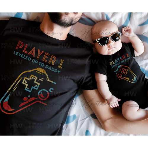 Level Up to Daddy t-shirt, Matching dad baby tees, Matching Father Son Shirt, Dad Daughter T-shirt, Player 2 entered game sold separately