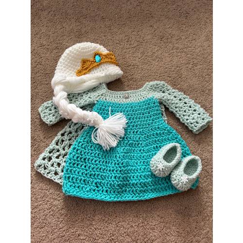 Queen Elsa Costume/ Crochet Princess Elsa Wig/Princess Costume/Princess Photo Prop Newborn to 18 Month Size-MADE TO ORDER