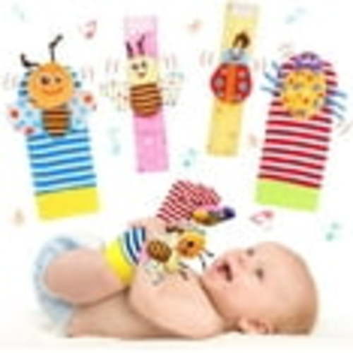 Rattle Toy,Arm Hand Bracelet Rattle,Feet Leg Ankle Socks, Present Gift for Newborn Infant Babies Boy Girl Bebe (4 Bugs)