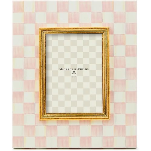 MACKENZIE-CHILDS Enamel Family Picture Frame, Pink-and-White Rosy Check, 5" x 7"