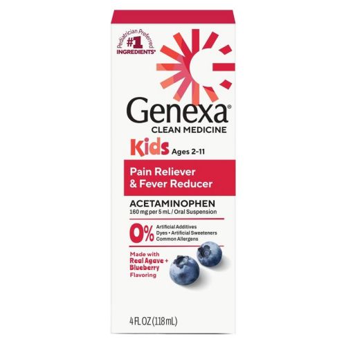 Genexa Kids' Acetaminophen Pain and Fever - Blueberry Liquid - 4 fl oz: Dye-Free, Paraben-Free, 160mg Strength, Oral Use