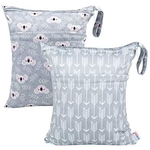 ALVABABY 2pcs Cloth Diaper Wet Dry Bags Waterproof Reusable with Two Zippered Pockets Travel Beach Pool Daycare Soiled Baby Items Yoga Gym Bag for Swimsuits or Wet Clothes L-YX3536
