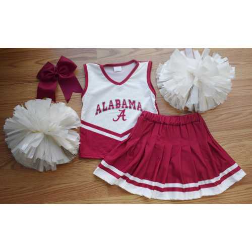 ALABAMA Cheerleader outfit Girl's Baby Toddlers complete SET Pom Poms & hair bow uniform Halloween costume