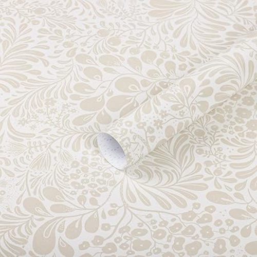 Heroad Peel and Stick Wallpaper Contact Paper Modern Wall Paper 17.3''x393'' Boho Floral Removable Wallpaper Beige Self Adhesive Contact Paper for Bedroom Living Room Walls Waterproof Vinyl Roll