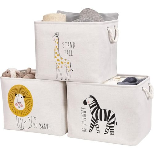 DECOMOMO Storage Baskets for Shelves 42L Large Basket for Baby Laundry, Kids Toys, Nursery- Decorative Storage Bins for Shelves (Lion, Zebra, Giraffe – 3 Pack / Jumbo) - Animal Safari - XX Large - 3 Pack