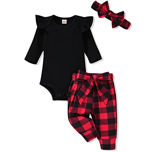 Aalizzwell Preemie Newborn Infant Baby Girls Clothes Ribbed Romper Bodysuit Pants Set Fall Winter Outfits
