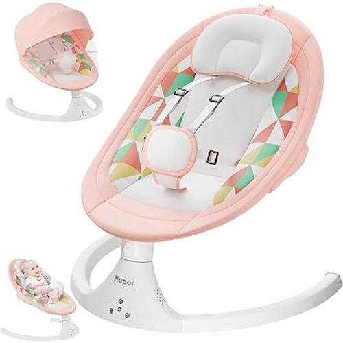 Baby Swings for Infants to Toddler, Electric Baby Swing and Infant Swings for Newborn, 10 Music with Remote Control and Bluetooth, 5 Swing Angles with Gentle Speed, 2 Seat Position, 0-9 Month (Pink)