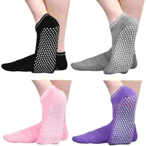 EASTIN 4 Pair Anti Slip Non Skid Slipper Socks with Grips Sticky Home Hospital Athletic Socks for Adult Women