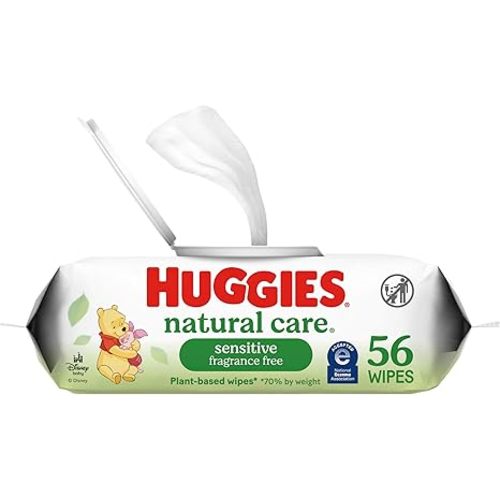 Huggies Natural Care Sensitive Baby Wipes, Unscented, Hypoallergenic, 99% Purified Water, 9 Flip-Top Packs (3 packs of 3), 504 Total Wipes (56 Wipes per pack), Packaging May Vary