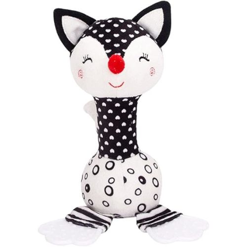 Baby Toys 0-12 Months, Black and White Newborn Toys, Soft Plush Rattle Stuffed Animal Toy with Teether and Sound, Developmental Hand Grip Toys (Fox)
