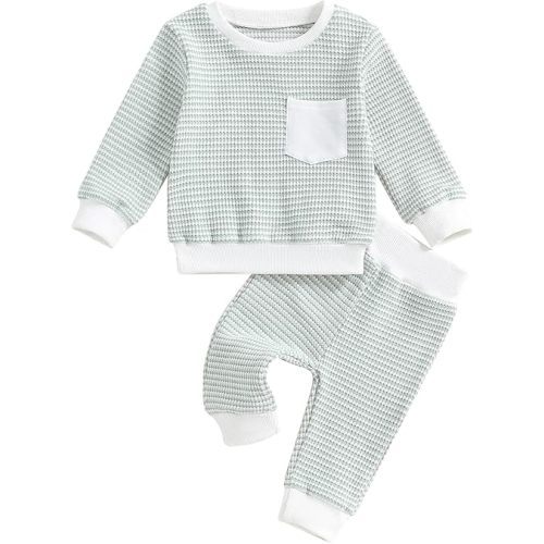 Baby Boy Toddler Fall Outfit Striped Sweatshirt Toddler Boy Winter Waffle Clothes 3 6 12 18 Months 2 3 T Pant Set