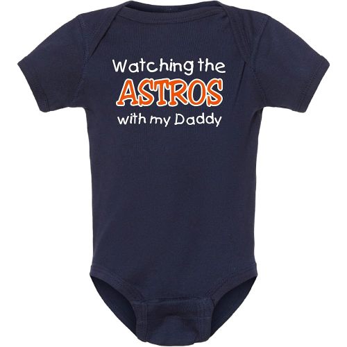 Curiositees Watching the Astros with My Daddy Cute Baby Bodysuit Outfit - Navy (6 Months)