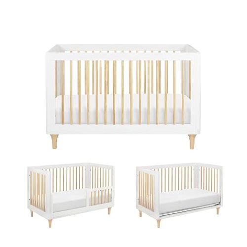 Babyletto Lolly 3-in-1 Convertible Crib with Toddler Bed Conversion Kit in White and Natural, Greenguard Gold Certified