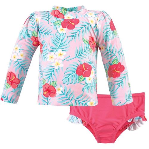 Hudson Baby Infant Girl Swim Rashguard Set, Tropical Floral, 3-6 Months