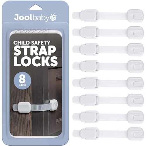 Child Safety Strap Locks (8 Pack) Baby Proof Cabinets, Drawers, Fridge, Toilet & Trash Cans – 3M Adhesive Childproof Locks – Jool Baby