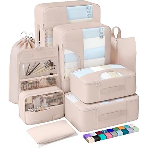 Veken 8 Set Packing Cubes for Travel, Gifts for Women Mom, Suitcase Organizer Bags for Luggage with Hanging Toiletry Bag and Shoe Bag, Vacation Essentials Travel Accessories for Cruise Ship