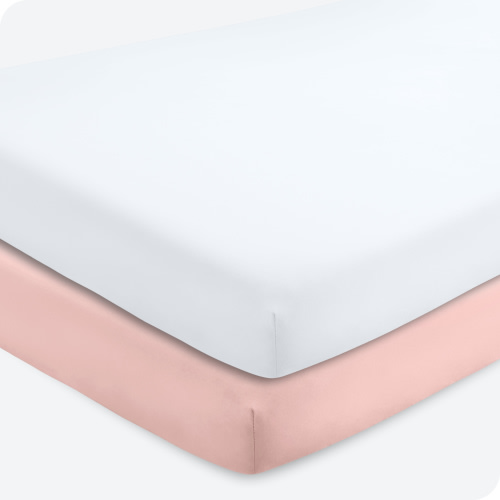 Bare Home 2 Pack Fitted Sheets - Premium 1800 Collection - Ultra Soft - Crib, Pink Slipper/White