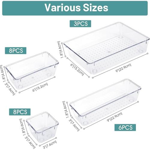 Amazon.com : WOWBOX 25 PCS Clear Plastic Drawer Organizer Set, 4 Sizes Desk Drawer Divider Organizers and Storage Bins for Makeup, Jewelry, Gadgets for Kitchen, Bedroom, Bathroom, Office : Office Products