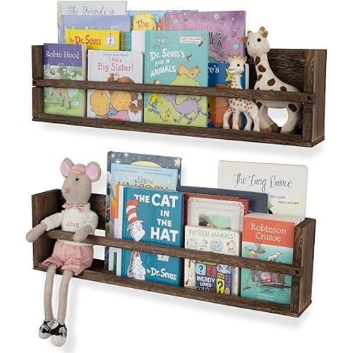 brightmaison Polynez 30" Floating Shelves for Wall Decor & Nursery Book Shelves, Kids Bookshelf for Wall Multiuse, Floating Book Shelves for Kids Room, Wall Shelf Set of 2 Brown Wood
