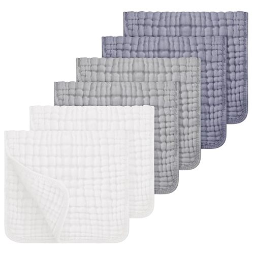Looxii Muslin Burp Cloths 100% Cotton Muslin Cloths Large 20''x10'' Extra Soft and Absorbent 6 Pack Baby Burping Cloth for Boys and Girls White+Gray - White+gray