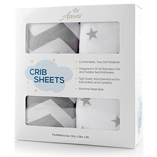 Fitted Baby Crib Sheet | Extra-Soft & Breathable Jersey Cotton Bedding Sheets for Infants, Babies or Toddlers | Anti-Pill Bedding | Cute Neutral Nursery Set for Boys/Girls (2 Pack, Stars/Zig Zags)