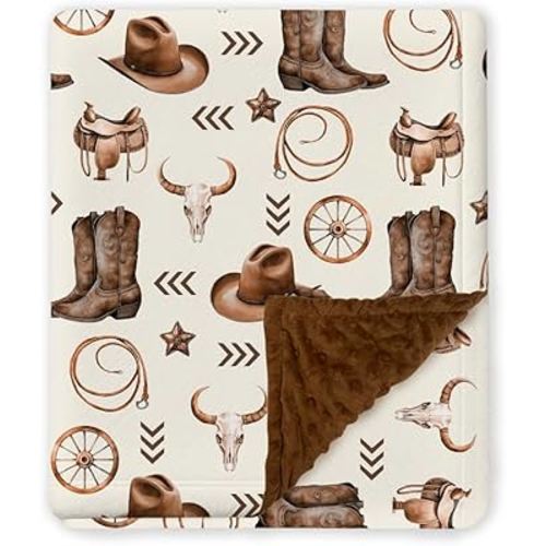 Western Baby Blanket, Cowboy Minky Blankets for Boys Girls, Nursery Room Decor, Soft Warm Lightweight Nursery Bed Blanket for Newborn Toddlers Son Daughter (06)