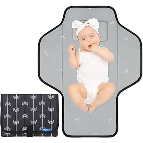 Baby Portable Changing Pad Travel - Waterproof Compact Diaper Changing Mat with Built-in Pillow - Lightweight & Foldable Changing Station, Newborn Shower Gifts