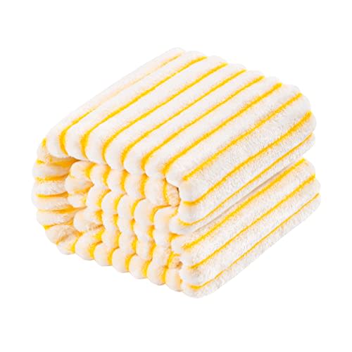 NTBAY Plush Soft Flannel Baby Blanket, Warm and Cozy Unisex Toddler Blanket with Stripe Pattern for Stroller, Crib, Travel, 30x40 Inches, Yellow and White