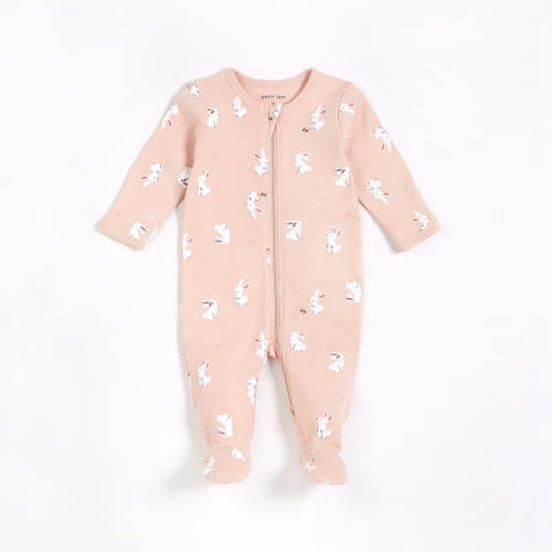 Petit Lem Baby Bunny Print Sleeper Newborn in Light Pink