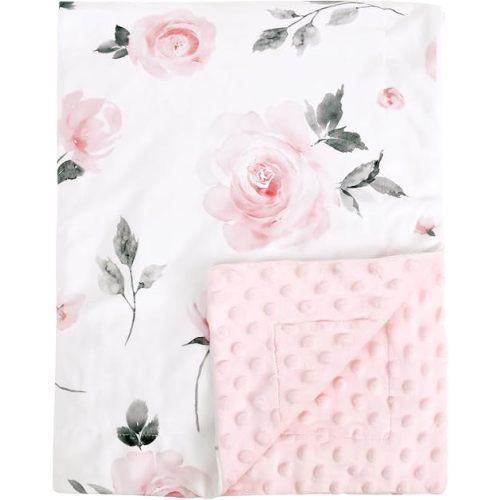 david's kids Minky Baby Blanket for Girls, Soft Lightweight Micro Fleece Blanket with Double Layer, Dotted Backing, Breathable Receiving Blanket for Newborns, 30x40 Inches, Floral Flowers