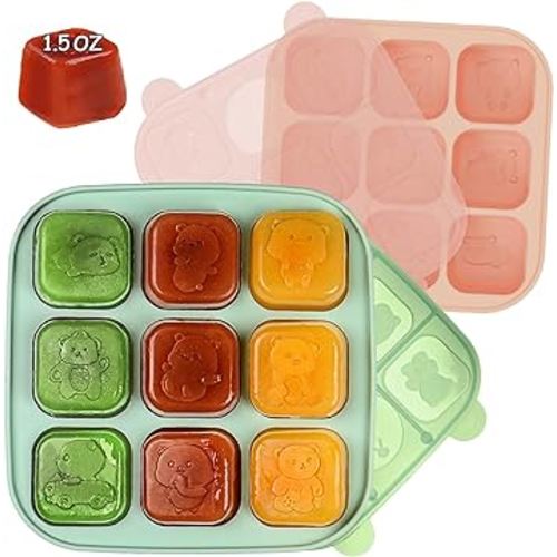 Silicone Freezer Tray with Lid, Food Storage Container for Homemade Baby Food, Vegetable, Fruit Purees, Breast Milk Feeder & Mini Nibble Combo, Breastmilk Popsicle Molds, 2 Pack(L)