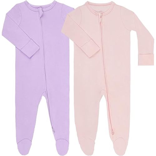 GUISBY Footed Long Sleeve Baby Pajamas with Zipper Cotton Infant Sleepwear