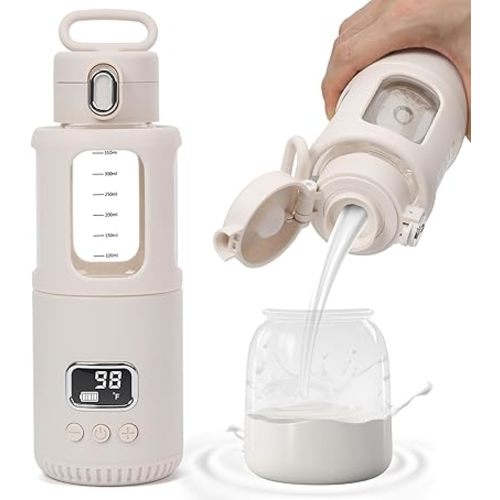 Portable Milk Warmer for Baby, Fast Heating Rechargeable Bottle Warmer for Formula, Breastmilk & Water, 12oz Capacity, Adjustable Temperature, Wireless, Fast Charging for Travel, Car, Airplane
