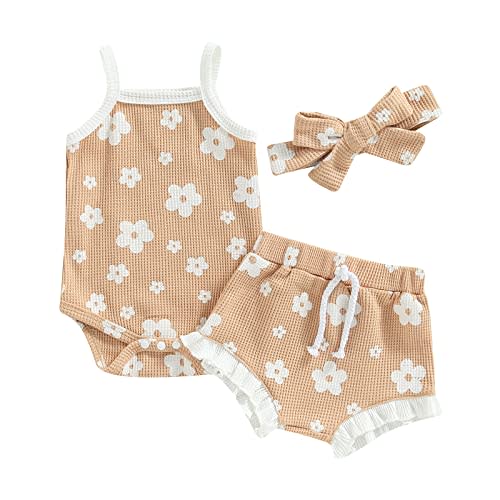 LIOMENGZI Newborn Baby Girl Clothes Floral Print Sleevelesss Knit Cami Tops Shorts 2 Pcs Cute Toddler Baby Girl Summer Outfit