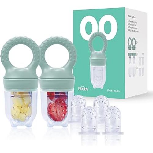 Baby Fruit Feeder by Lovenoobs™, Frozen Teething Toys for Babies, 2 Pack, Fruit Pacifier with 6 Teats, BPA/BPS Free, Mesh Teether, Food-Grade Silicone, Baby Feeding Essentials, Green