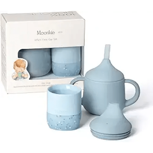 Moonkie Baby Training Cup & Sippy Cup Set | 4 Months+ | Baby-Led Weaning Essential | Gift for Infants (Ether Cup Set, 2 Pack)