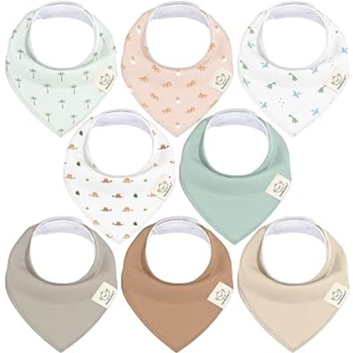 KeaBabies 8-Pack Organic Baby Bandana Drool Bibs - Stylish Unisex Bandana Bibs, Super Absorbent Bandana Bibs, Gentle Teething Bibs for Infants, Organic Cotton Baby Bib (Roarsome)