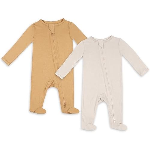 TWINOR Baby Footed Pajamas with Mittens, Soft Bamboo Viscose One-Piece Romper for Newborn Infant 2-Pack