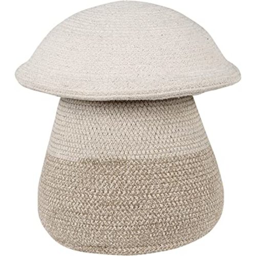 Lorena Canals Basket Mama Mushroom in Color Natural, Linen, Soil Brown for Kids Room, Play Area, Nursery. Handmade by artisans in Cotton and Non-Toxic Dyes. Size: Ø 1' x 1' 2"