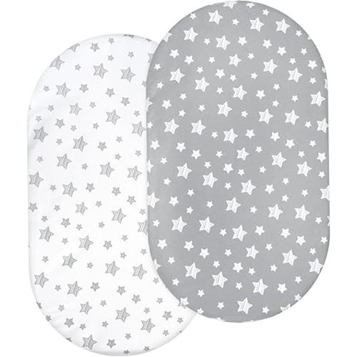 Bassinet Sheets 2 Pack, Fit for Halo Bassinet Swivel Sleeper, Universal Sheet for Rectangle, Oval, Hourglass Bassinet Mattress Flexible for Different Cradle, Grey&White