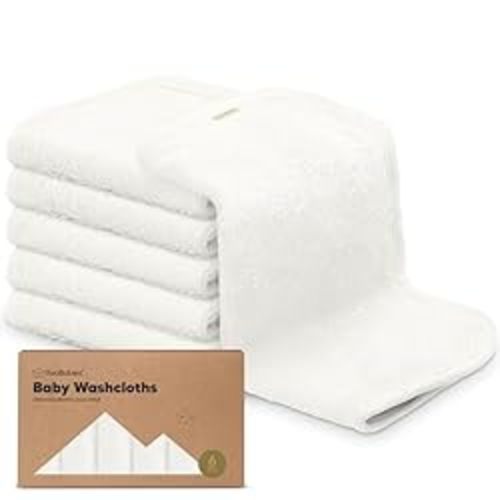 KeaBabies 6-Pack Organic Baby Washcloths - Soft Viscose from Bamboo, Gentle on Skin, Super Absorbent, Versatile, Machine Washable - White