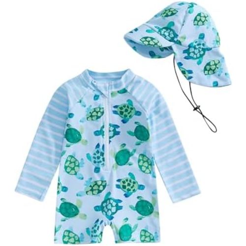 Hnyenmcko Baby/Toddler Boy Rash Guard Swimsuit Long Sleeve One Piece Zipper Swimwear Sunsuit Infant Bathing Suit Beachwear