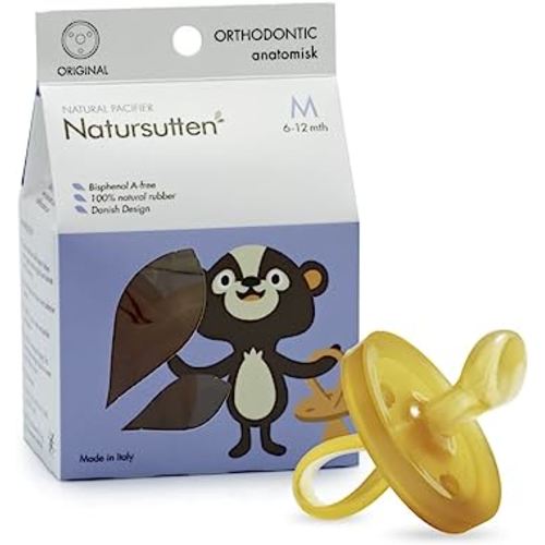 Natursutten Pacifiers 6-12 Months - 1-Pack Original Shield Orthodontic Nipple Natural Rubber Safe & Soft BPA-Free Pacifiers for Breastfeeding Babies - Newborn Pacifiers Made in Italy